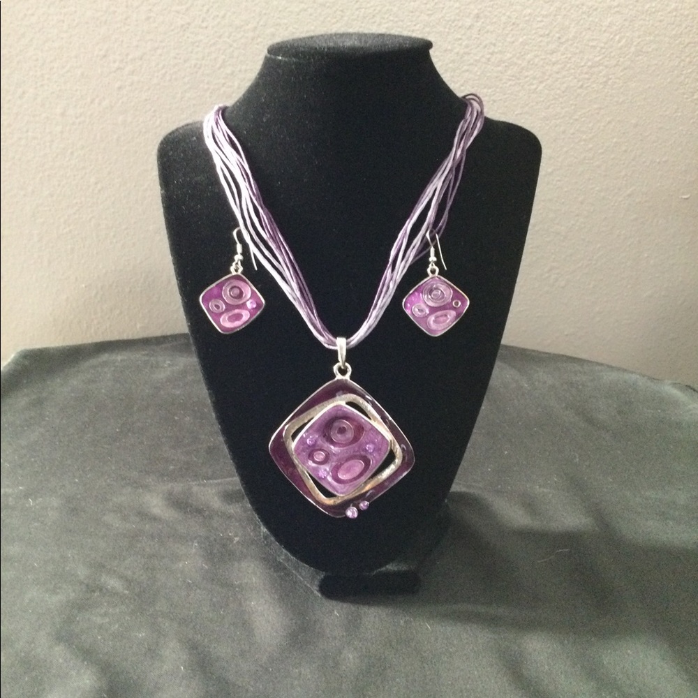 Purple and silver hand blown glass pendant-costume jewelry